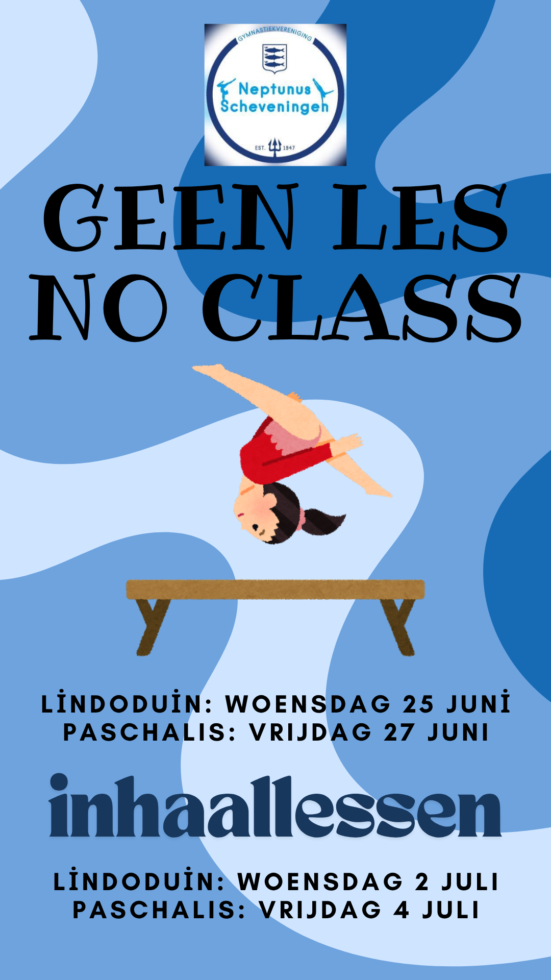 Let op: lesuitval en inhaallessen voor woensdag Lindoduin en vrijdag Paschalis
