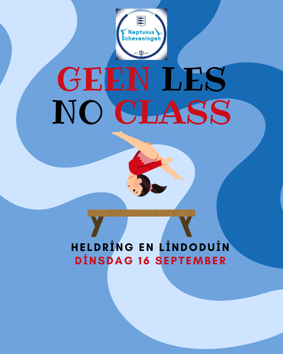 Geen les op dinsdag 16 september – No classes on Tuesday, September 16